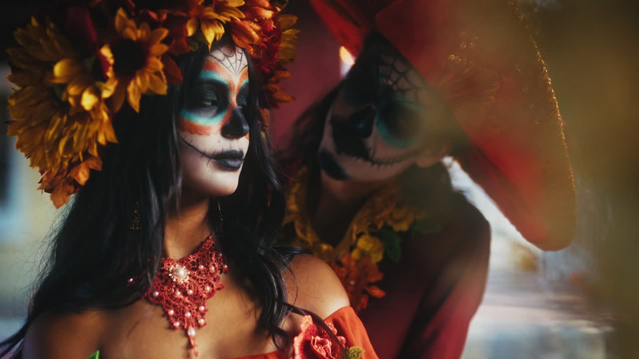Day of the Dead Couple in Traditional Costumes