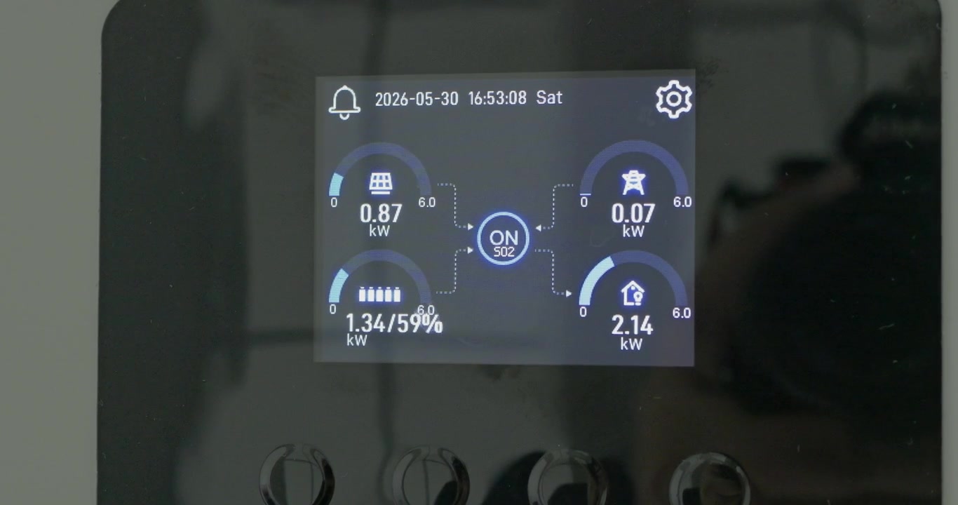 Showcasing a data dashboard on a solar cell inverter displaying performance metrics. Perfect for projects highlighting renewable energy analytics smart grid technology and sustainability.