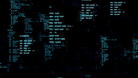 system information code on a screen. abstract background with program modules moving in a cyberspace.