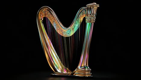 close-up of a holographic gold harp