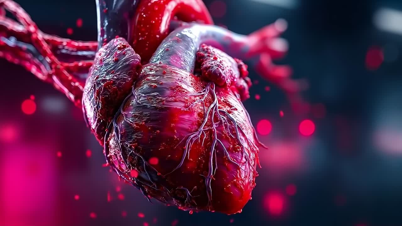 A human heart with blood splashing out of it