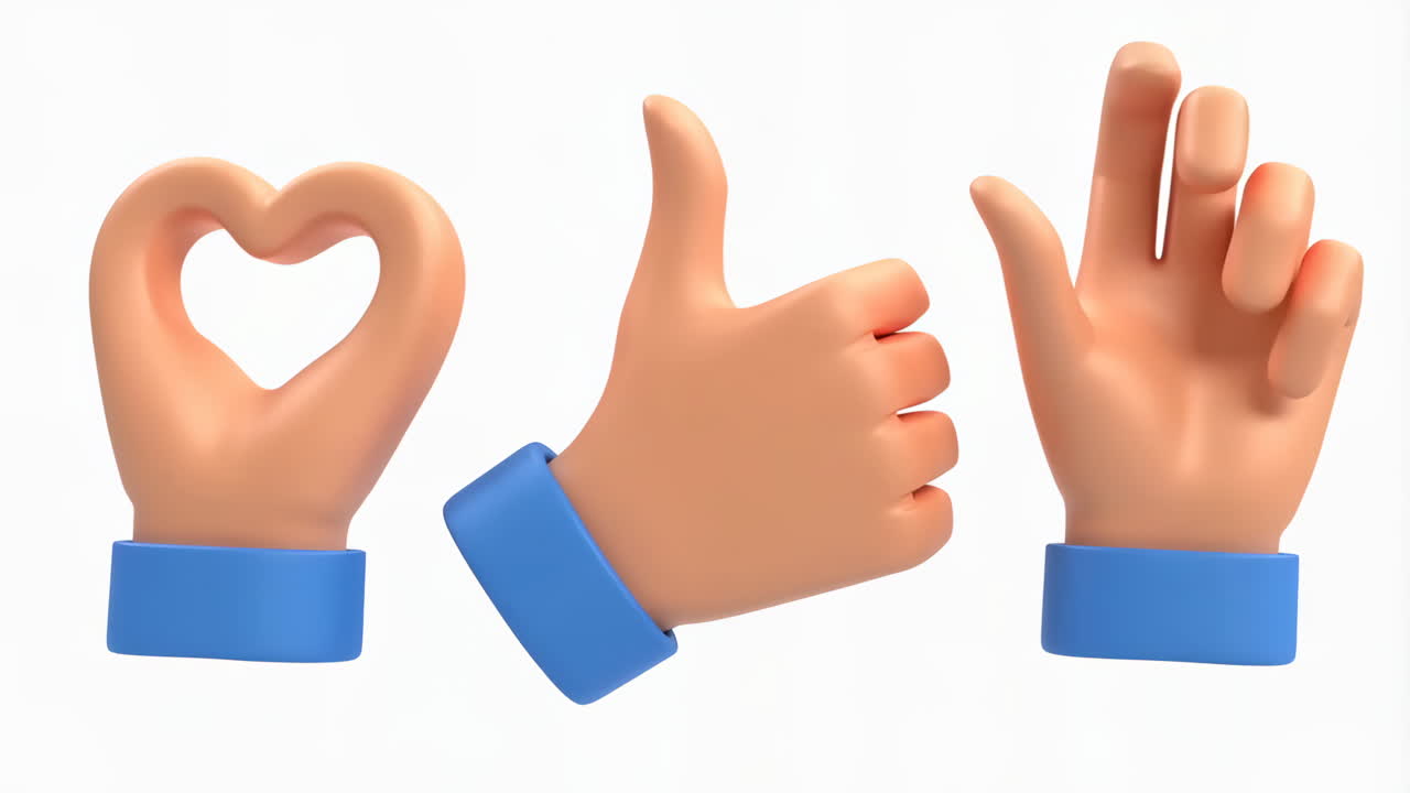 3D Rendered Hands Showing Different Gestures
