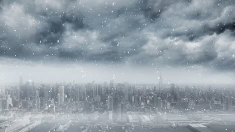 Snow-falling-and-cityscape