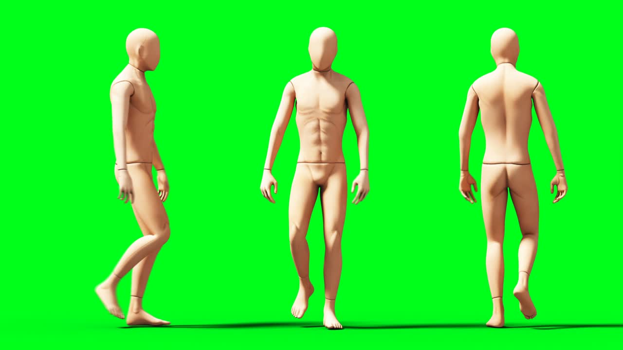 maniquí, animación de maniquí, físico, desenfocamiento de movimiento, animación realista en 4k, pantalla verde