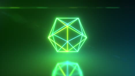 forma giratoria de polígono de neón abstracto. luz de espectro de color verde moderno. bucle sin costuras 3d