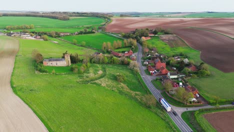 aerial drone footage of a small lincolnshire village called burwell in the uk