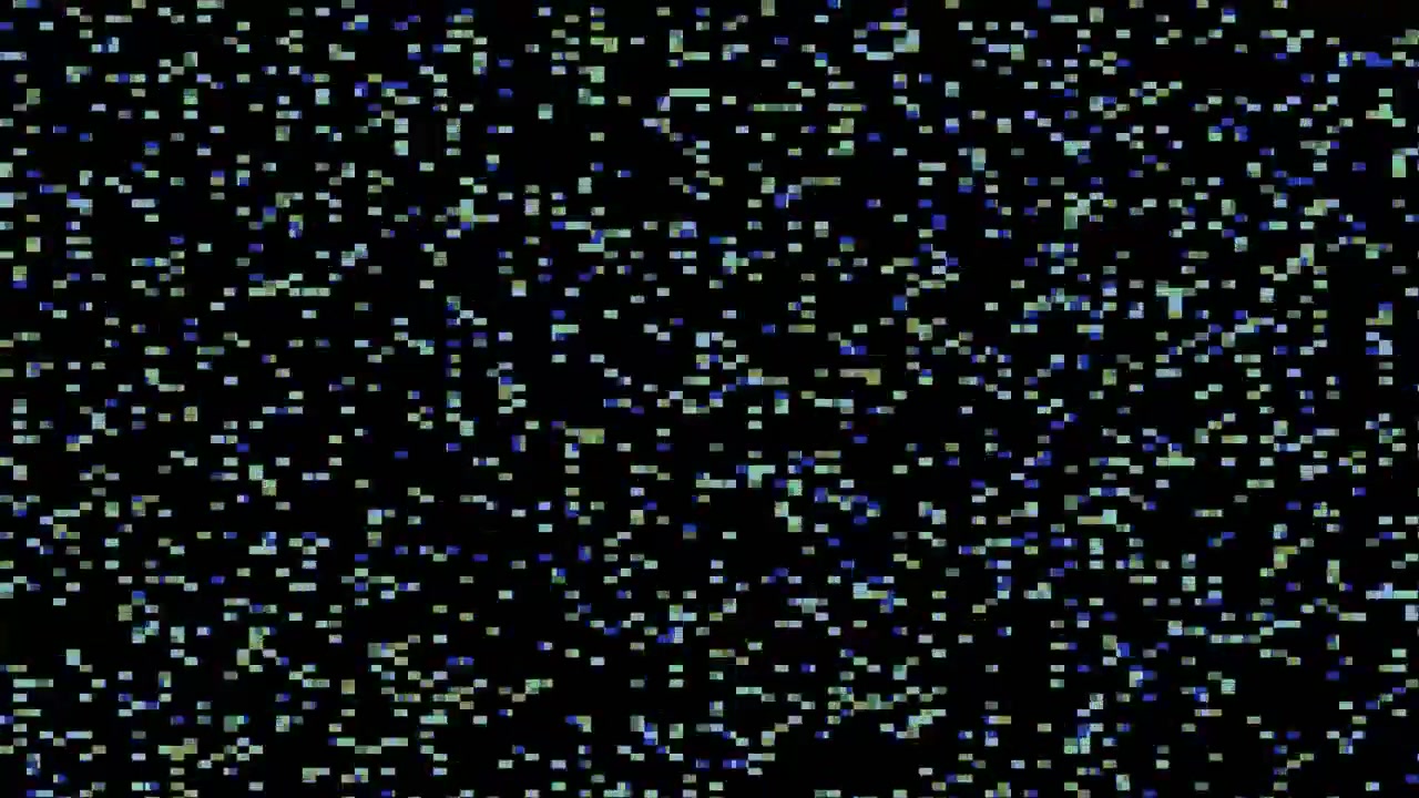 Digital Glitch Effect with Flickering Blue and Green Pixels