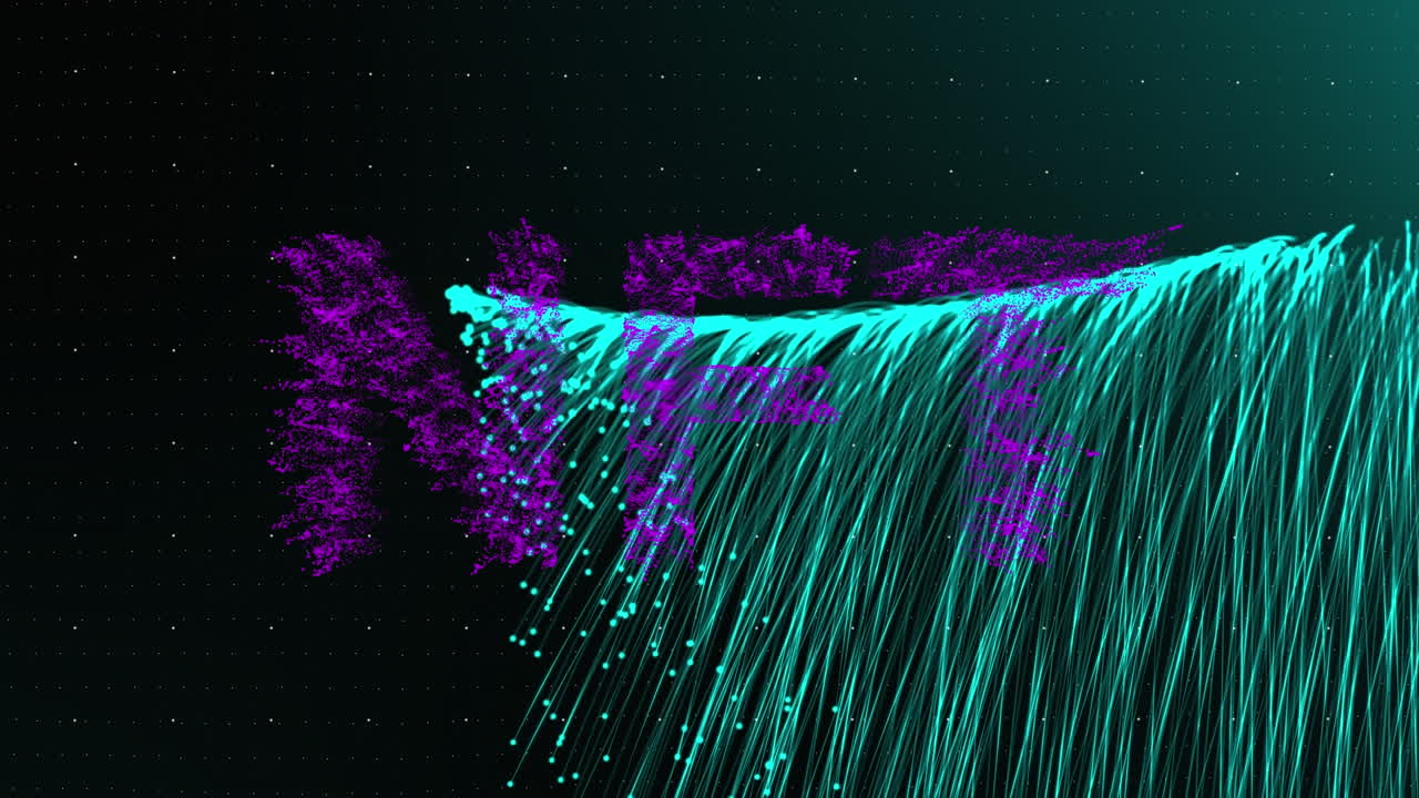 Animation of nft text over glowing purple lights on dark background