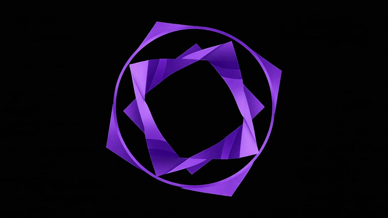 Abstract Purple Geometric Shape Rotating on Black Background