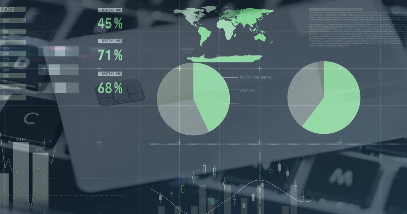Digital tech concept video contrasts statistical data processing with night sky imagery.