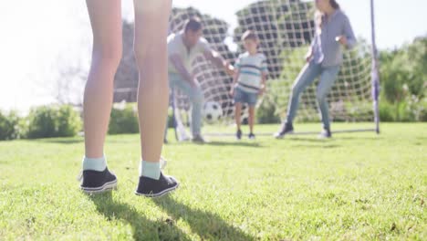 Family-playing-football-in-park