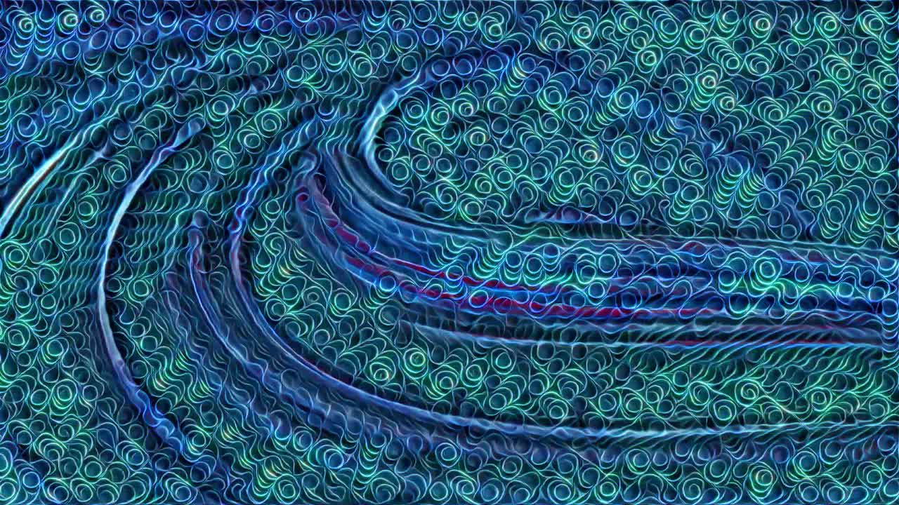 Seamless loop of abstract animation of twisted rotating blue and green spirals
