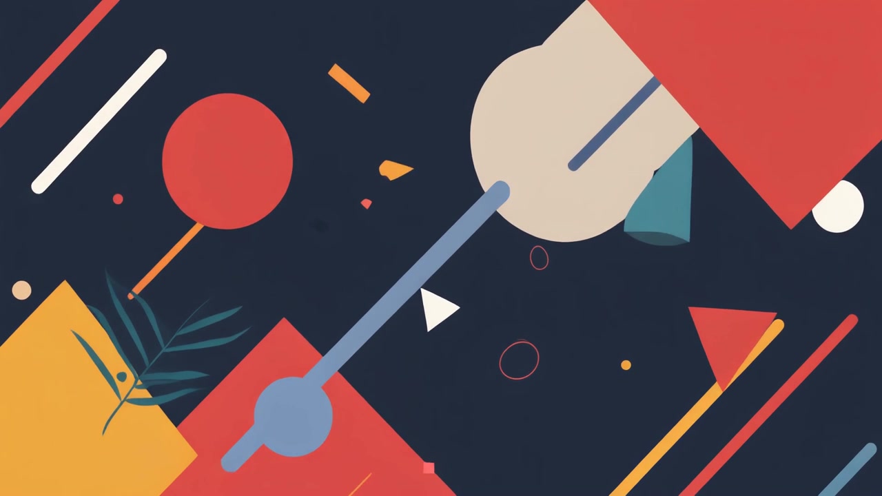 Abstract Motion Graphics with Geometric Shapes and Tropical Leaf
