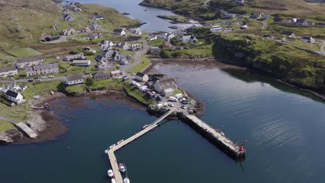 advancing and tilting drone shot of the isle of scalpay, an island near the isles of harris and lewis on the outer hebrides of scotland