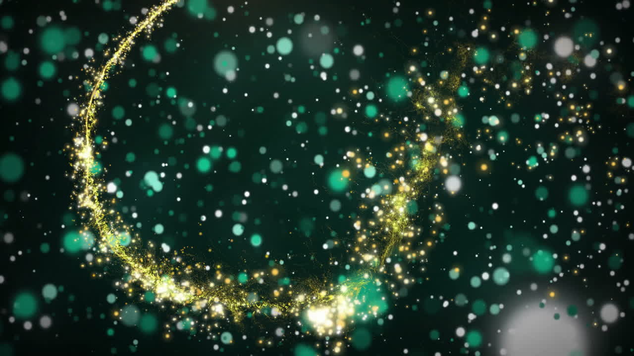 반이는 초록색과 색 입자 애니메이션을 통해 움직이는 반이는 입자 트레일