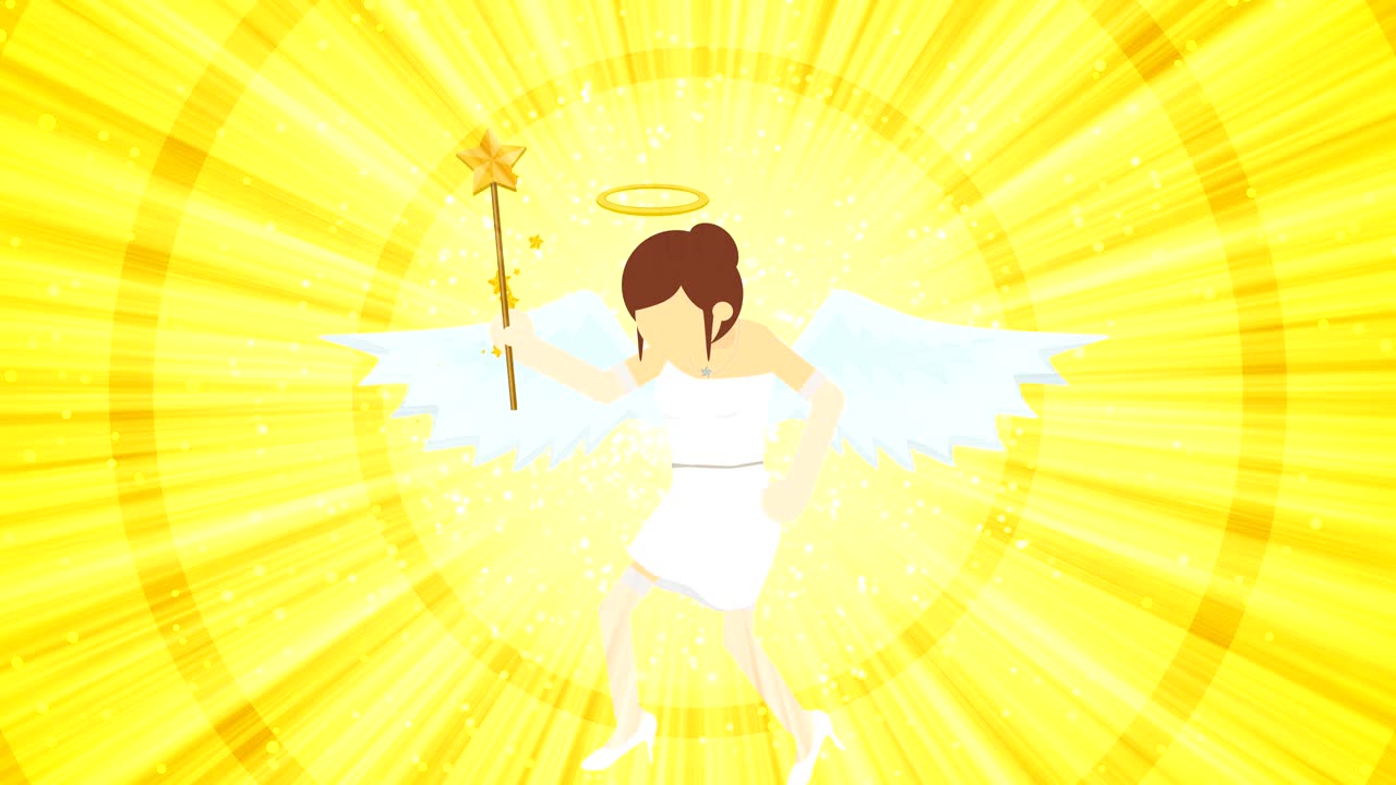 천국에서 날아다니는 만화 천사. 행복. 비즈니스 의상. 코스플레이. 루프 플래트 디자인.