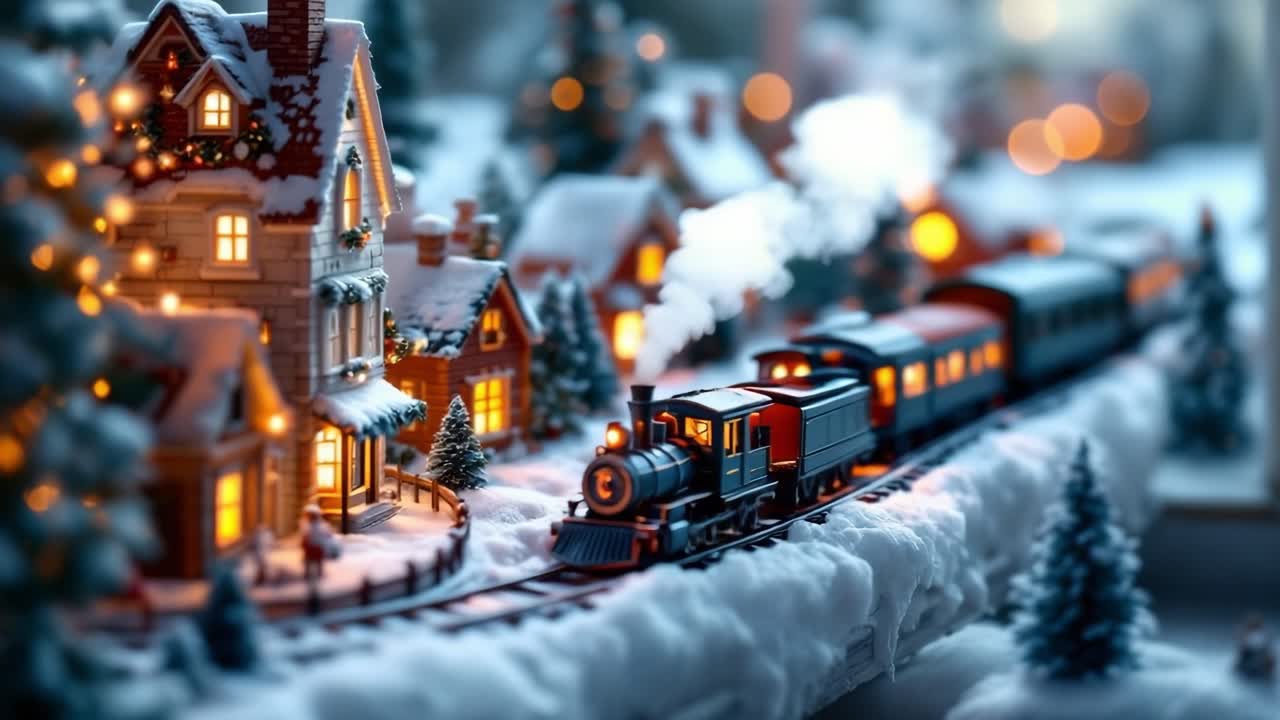 Miniature Christmas Village with Model Train
