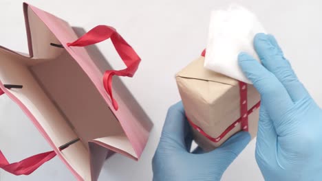 cleaning a gift box before delivery