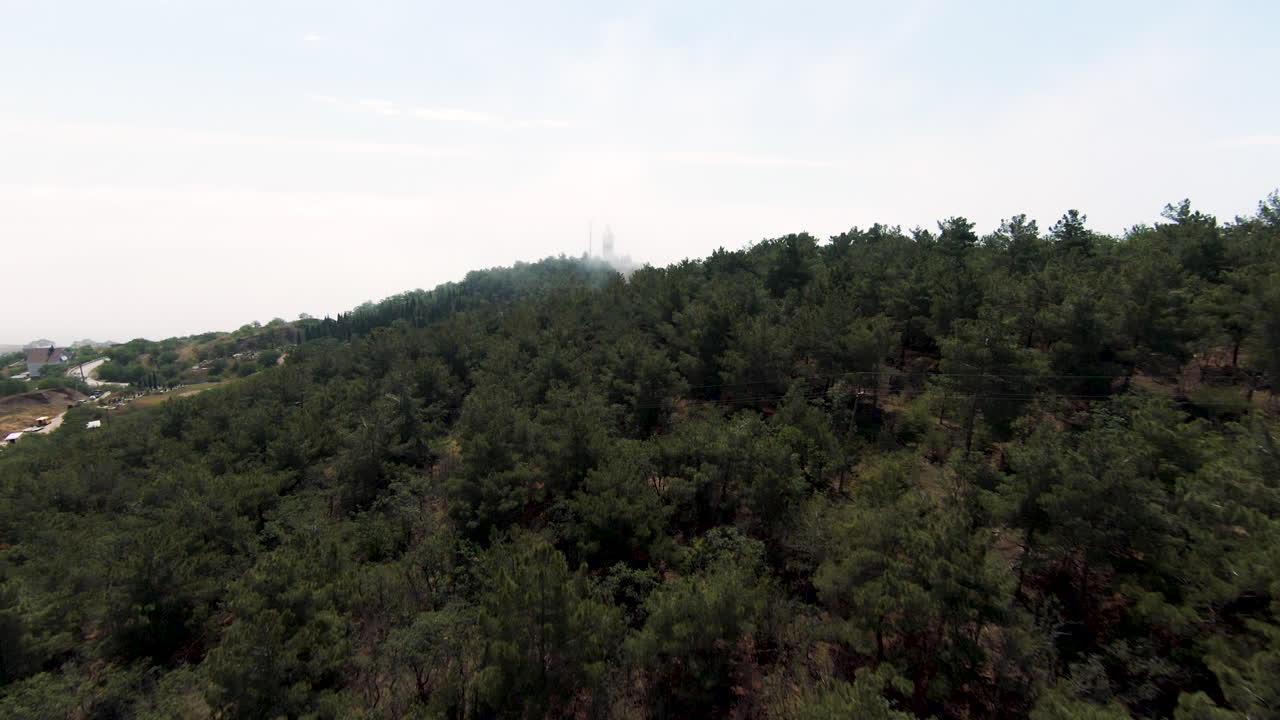 탑 이 있는 언덕  의 숲 의 공중 풍경