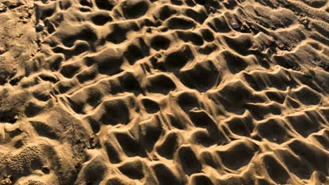 Patterns-in-the-sand-made-from-rippling-water,-waves,-and-seagulls-4K-30FPS