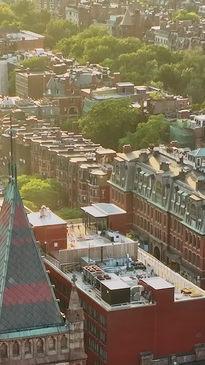 Aerial view of urban landscape in USA during evening hours