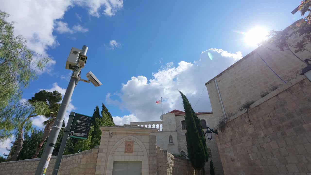 Jerusalem Street View with Security Camera and Monastery