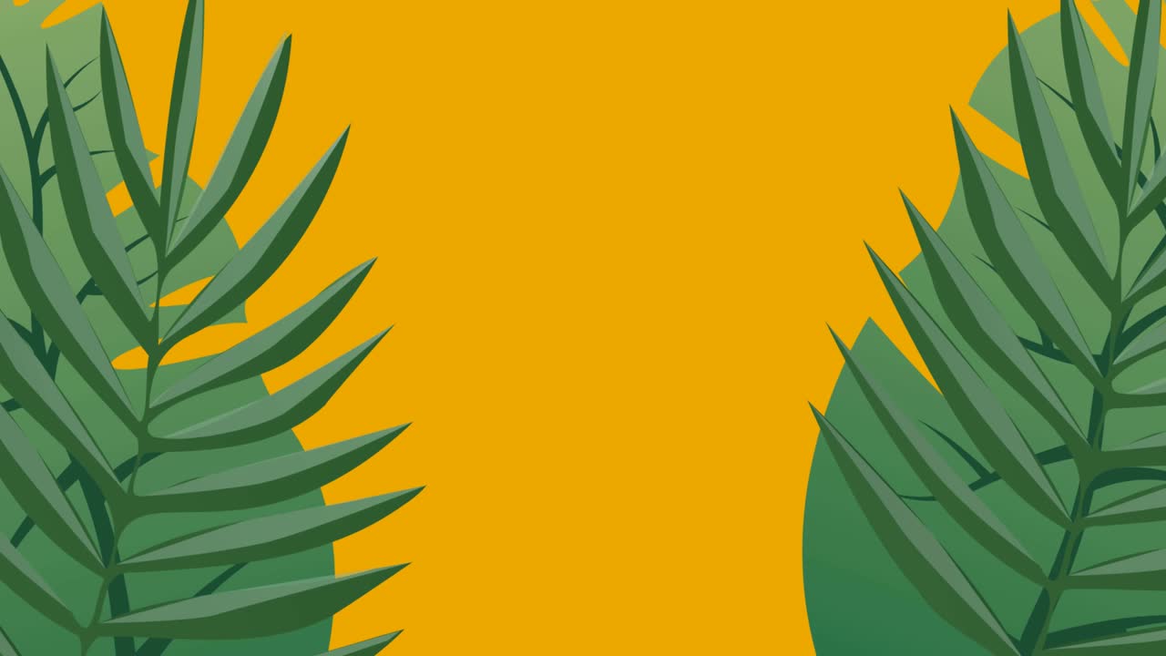 animación de formas exóticas de hojas verdes que se mueven sobre un fondo amarillo