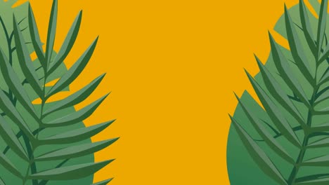 animación de formas exóticas de hojas verdes que se mueven sobre un fondo amarillo