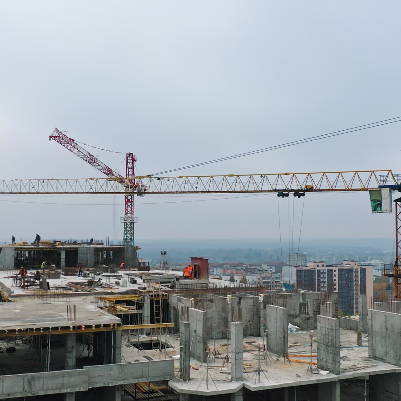 Construction of a residential apartment complex. Aerial view.