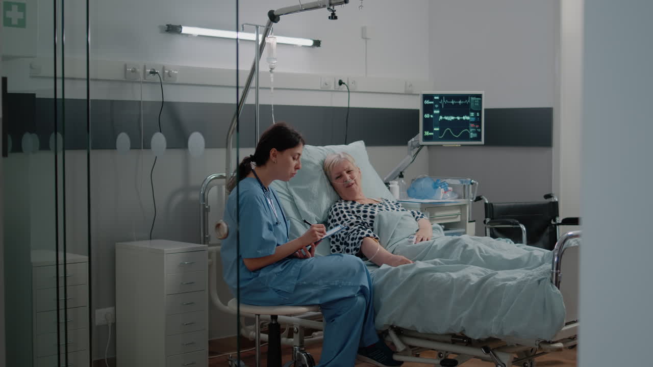 Nurse doing consultation with sick woman for healthcare