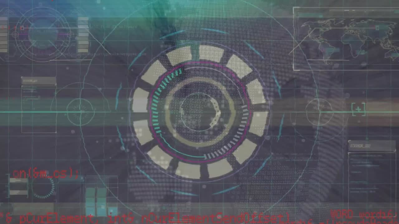 animación del procesamiento de datos y el escaneo del globo sobre el alcance