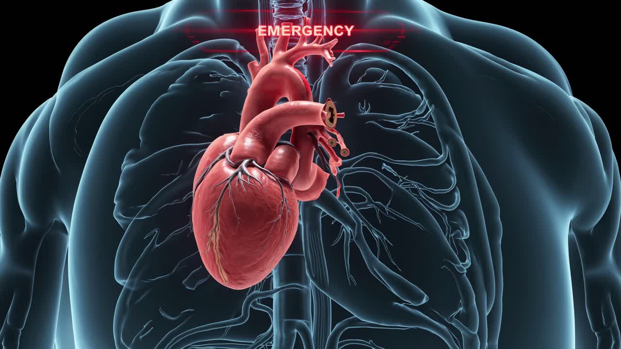 Anatomia del cuore umano con avviso di emergenza
