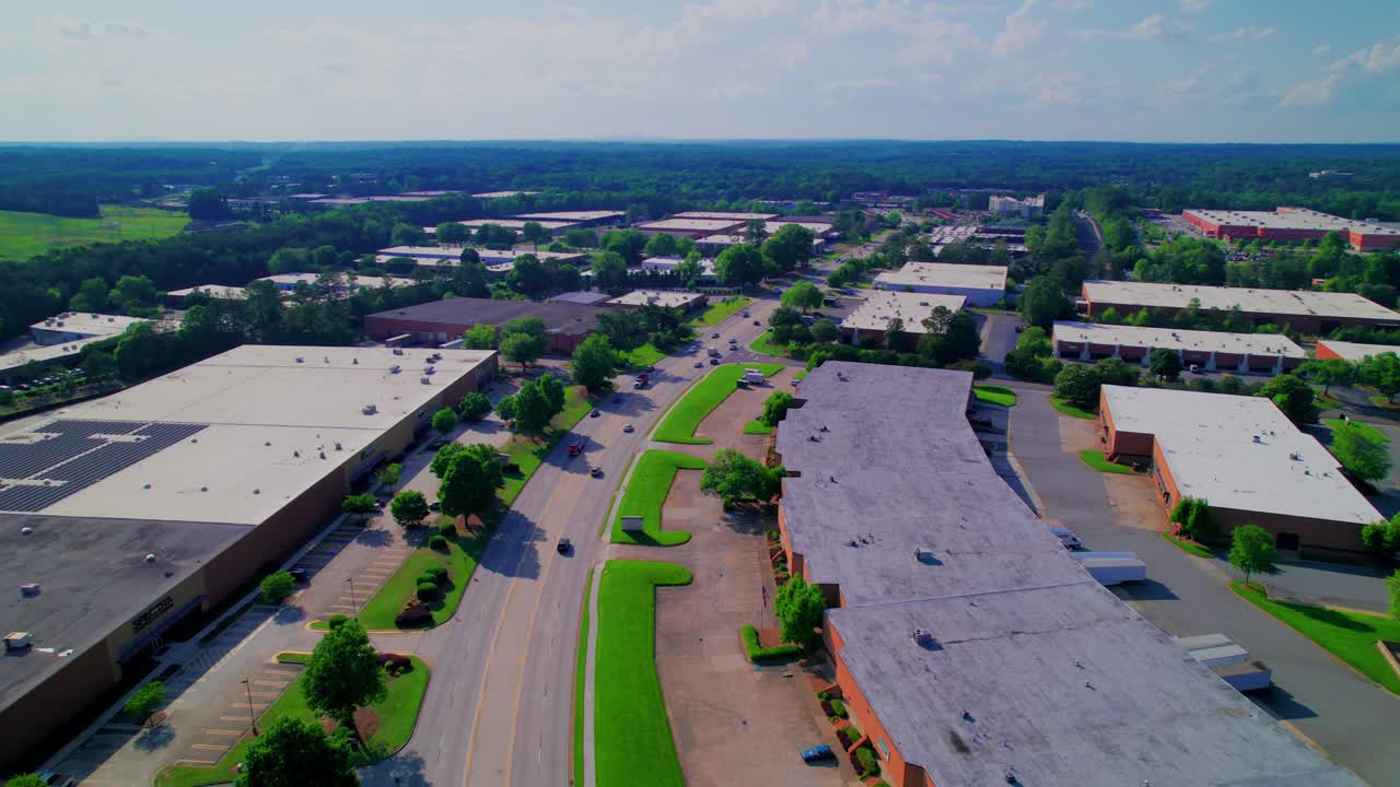 Northern Wisconsin Suburban Industrial Park With Distribution Warehouses and Curving Commercial Roads
