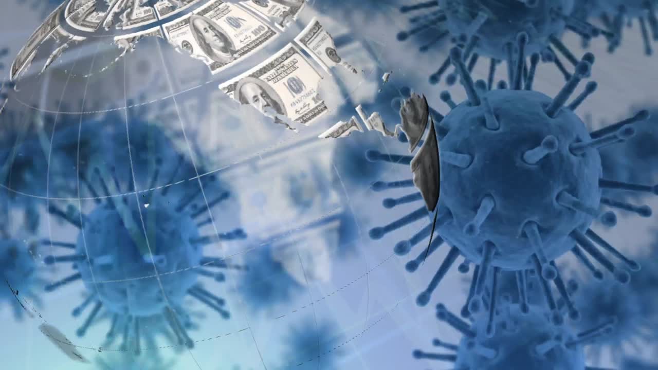 달러로 형성된 지구의 애니메이션과 코로나바이러스 확산
