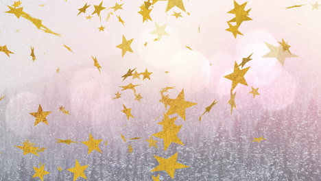 animation of stars over winter scenery with fir trees