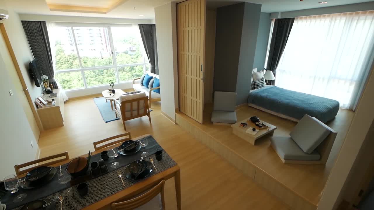 현대 일본 개방형 거실 공간 장식 연습