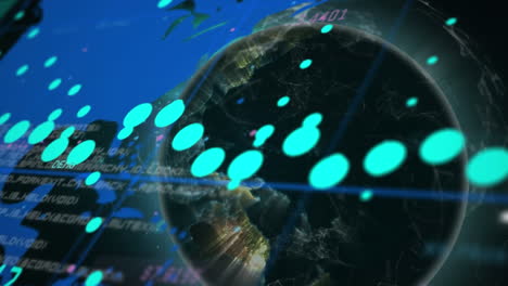 animación del globo azul y procesamiento de datos en pantalla azul