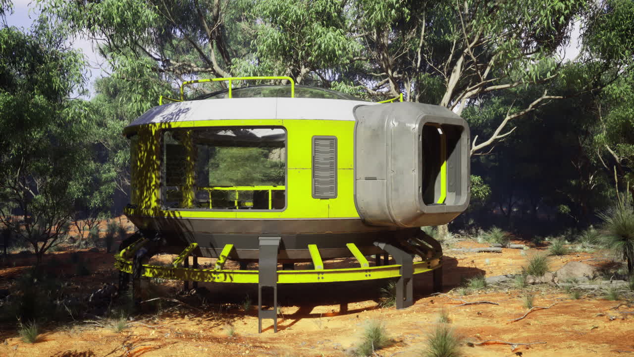 Unique modern modular home surrounded by trees in natural landscape