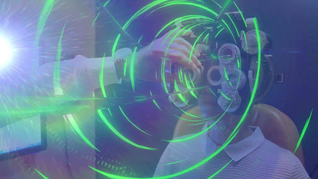 animación del túnel digital sobre el hombre caucásico con equipo óptico