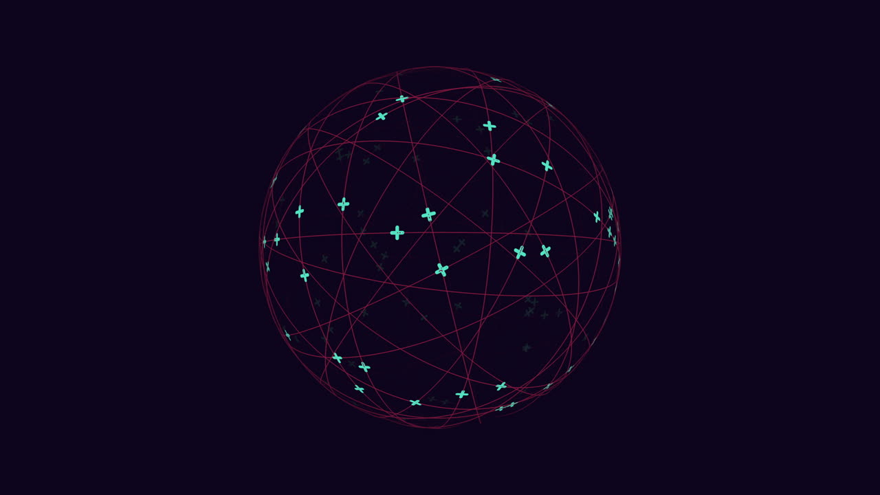 Connected lines and dots form intricate sphere pattern