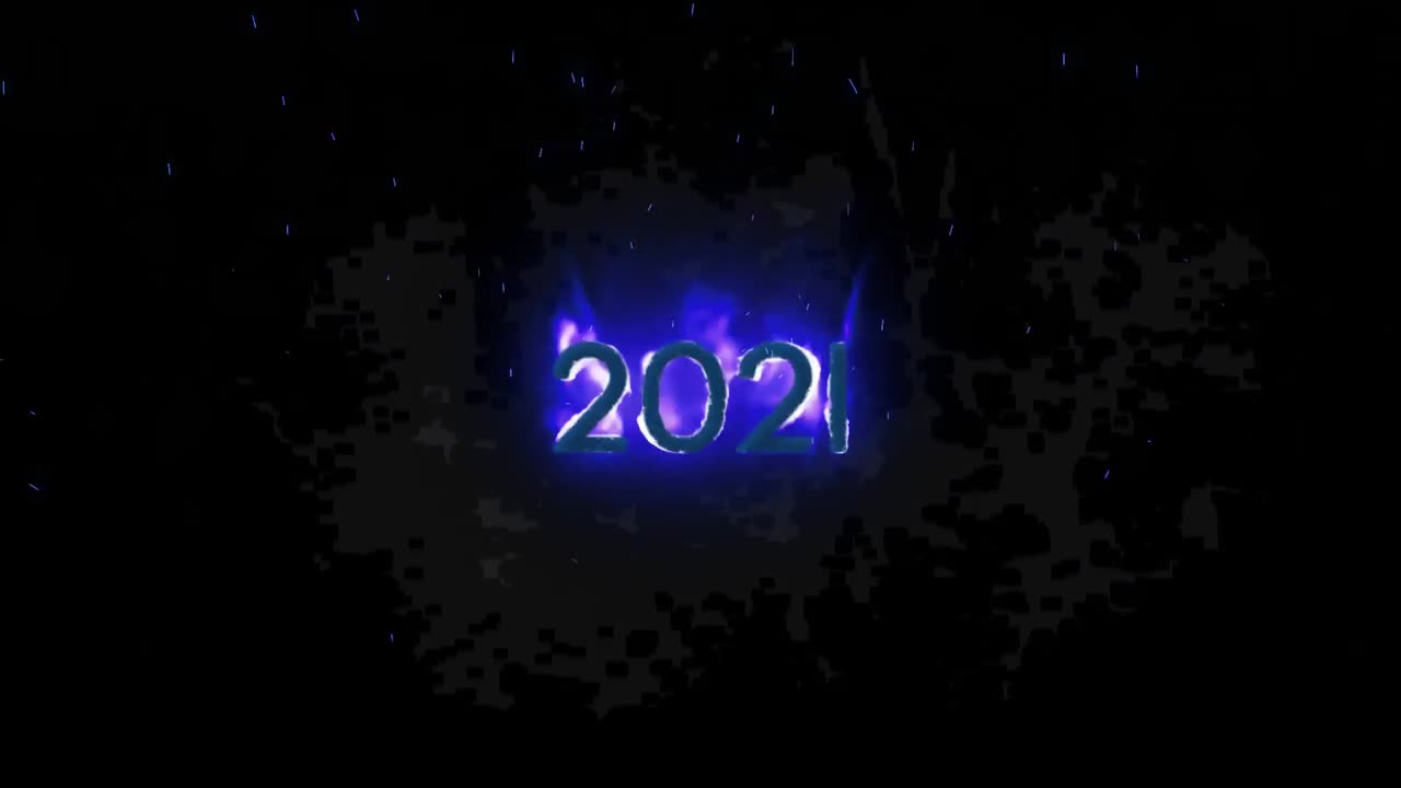 animación del texto de 2021 en llamas ardientes sobre un fondo oscuro