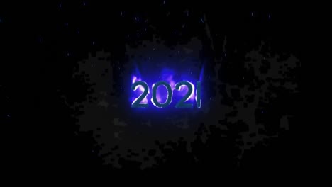 animación del texto de 2021 en llamas ardientes sobre un fondo oscuro