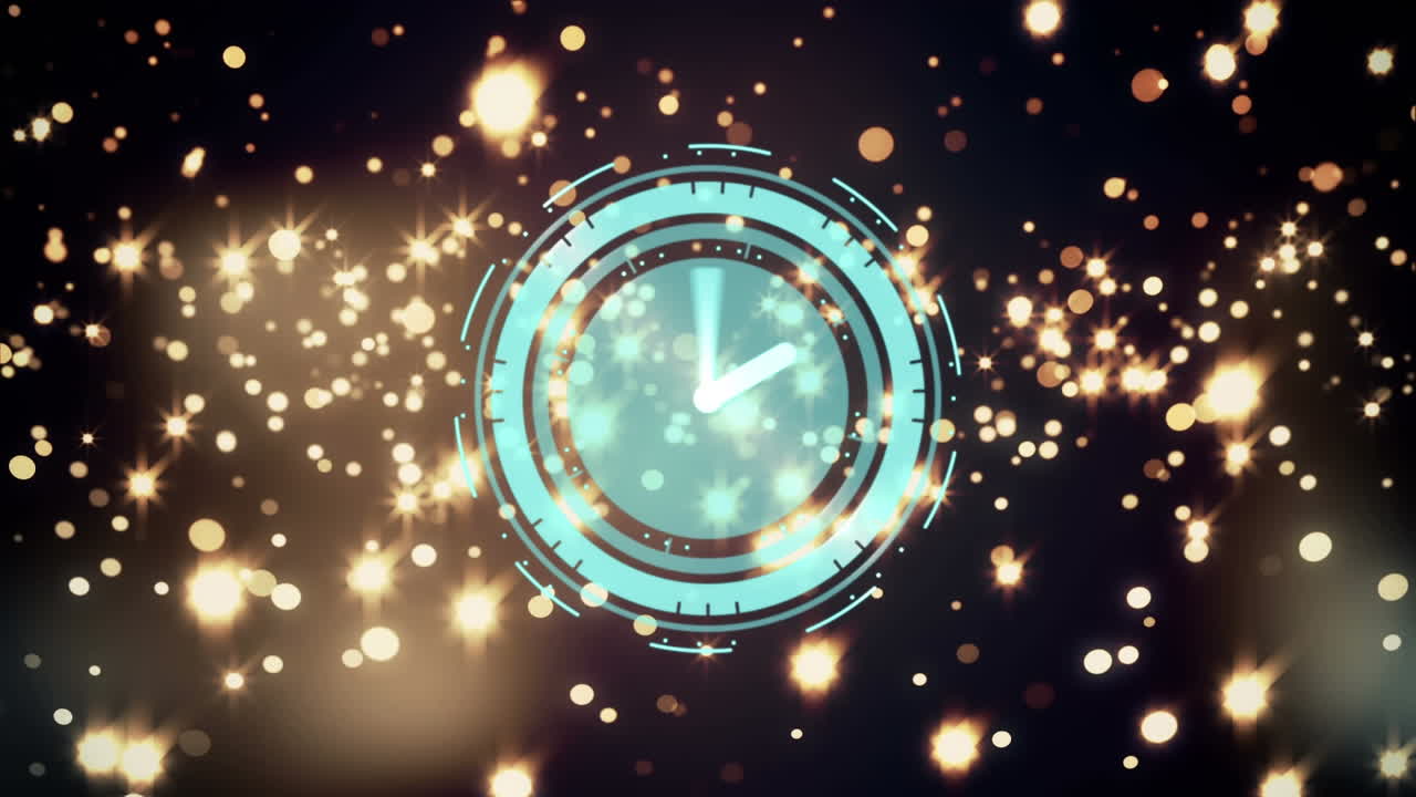 黒い背景の輝く星の上に手を動かす時計のアニメーション