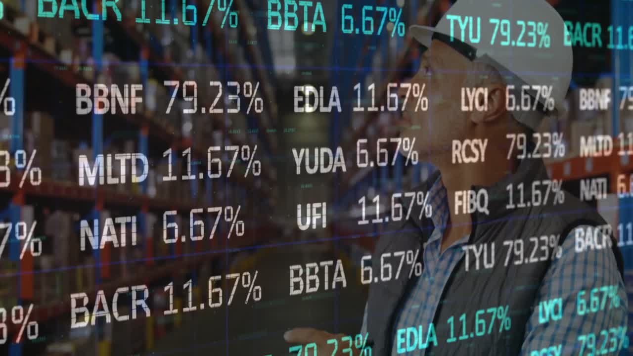 Animasjon av aksjemarkedet over en arbeider på lager
