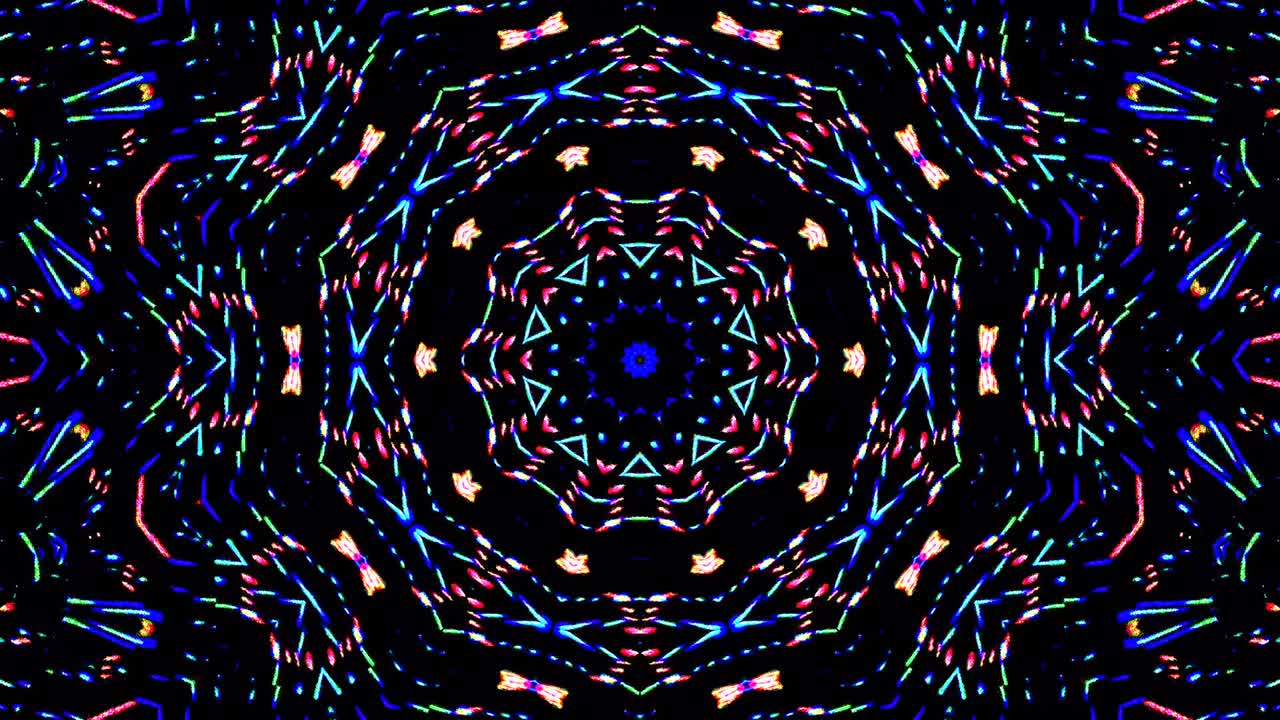 Caleidoscopio astratto con bellissime linee rosse e blu brillanti, movimento fluido e luce scintillante.