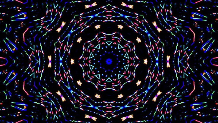 Abstract kaleidoscope shining beautiful red blue line smooth motion with shining light motion