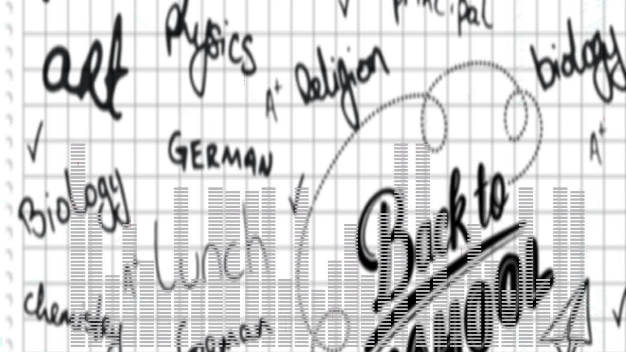 School subjects written on grid paper with back to school animation theme