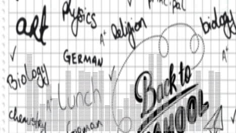 school subjects written on grid paper with back to school animation theme