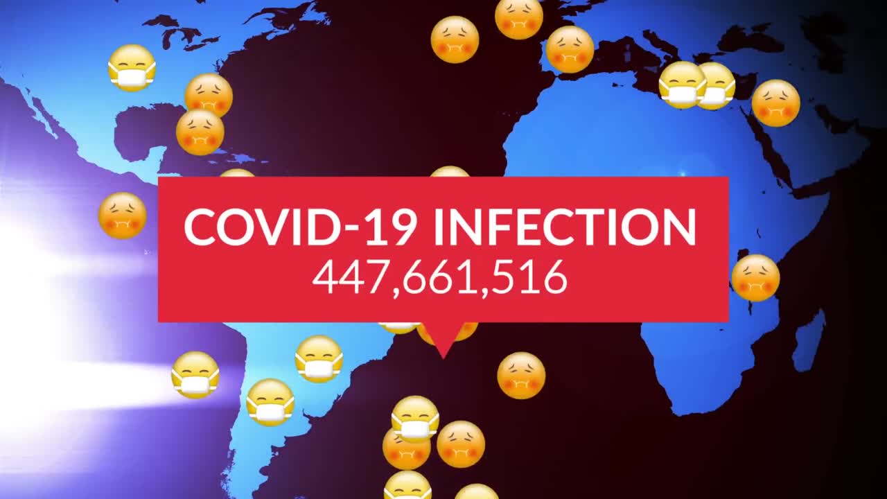 animación del procesamiento de datos de covid 19 sobre múltiples emojis enfermos con máscaras faciales