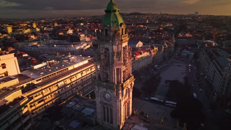 Drone-Shot-of-Câmara-Municipal-do-Porto,-Porto's-City-Hall-located-in-the-city-center